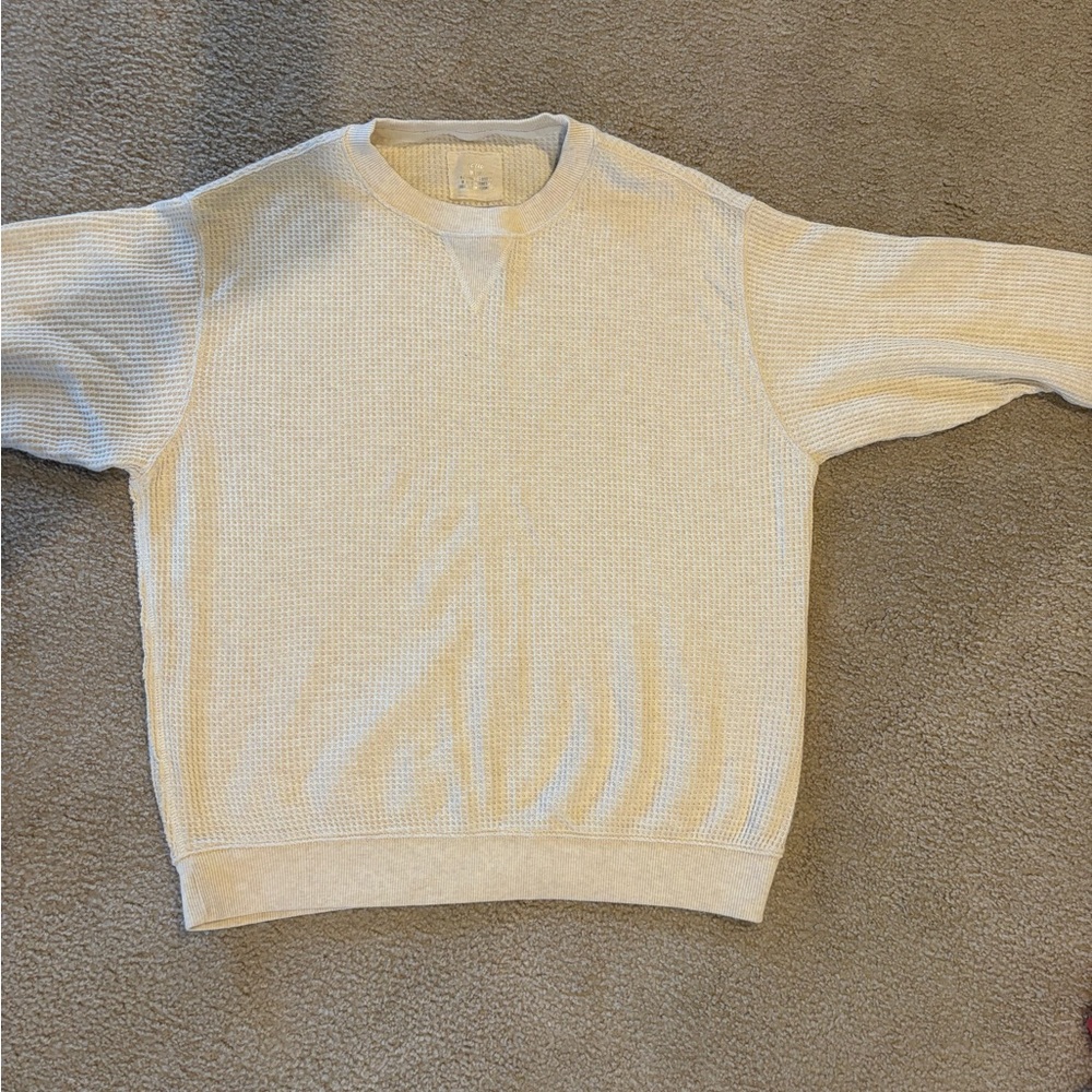 Aerie Waffle Knit Crewneck Cream Size Medium